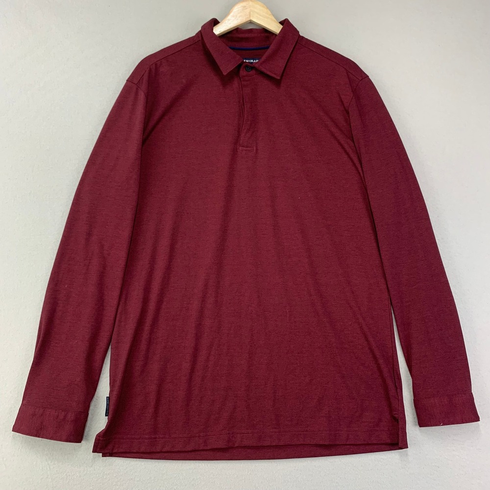 Mizzen+Main Polo Shirt FILMORE Mens Large Rust Red Performance Long Sleeve Golf